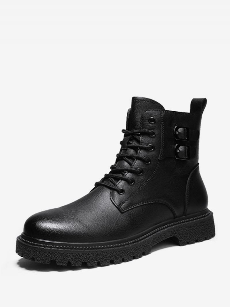 Bottes Pour Hommes Combat Bottines À Lacets Cuir Pu Bout Rond