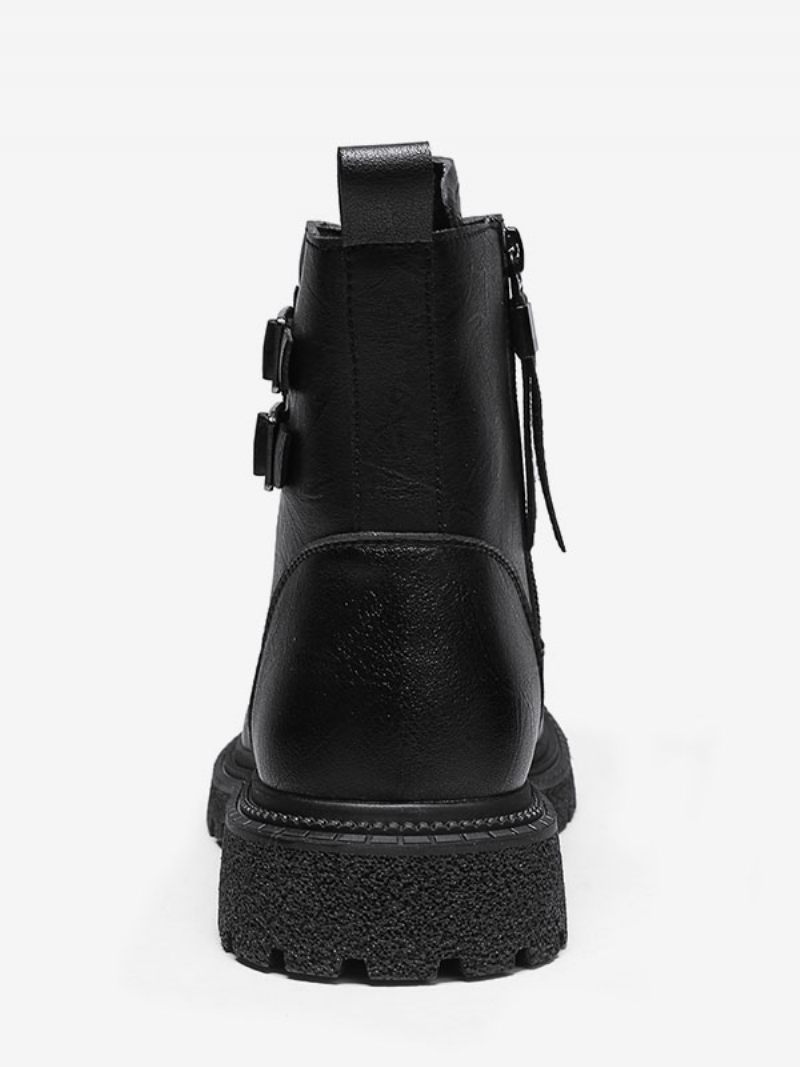 Bottes Pour Hommes Combat Bottines À Lacets Cuir Pu Bout Rond - Noir