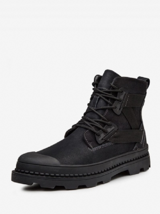 Bottes Pour Hommes Combat Bottines À Lacets Cuir Pu Bout Rond