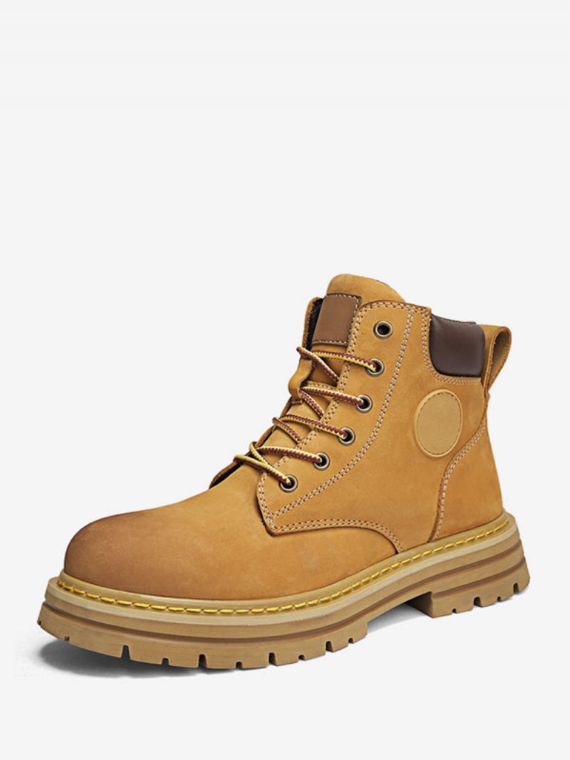 Bottes Pour Hommes Combat Bottines À Lacets Cuir Pu Bout Rond - Jaune