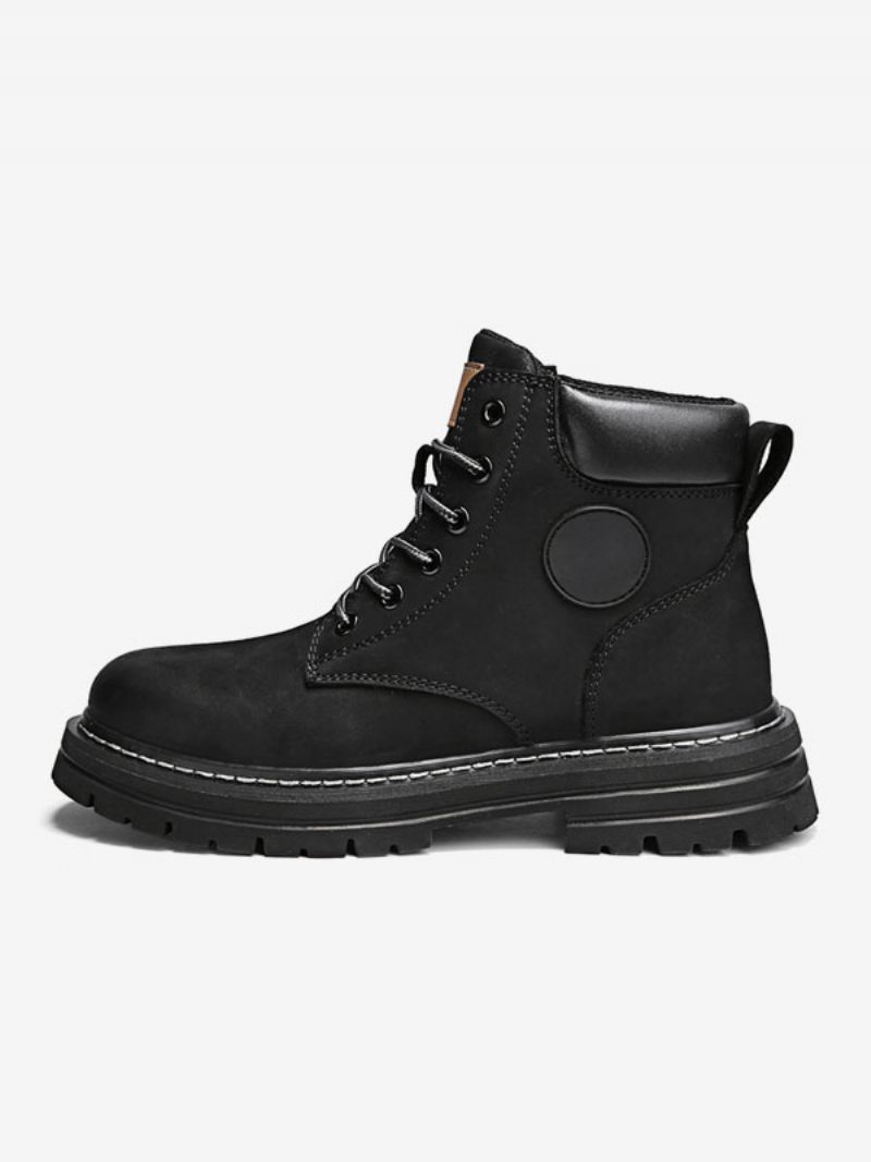 Bottes Pour Hommes Combat Bottines À Lacets Cuir Pu Bout Rond - Noir