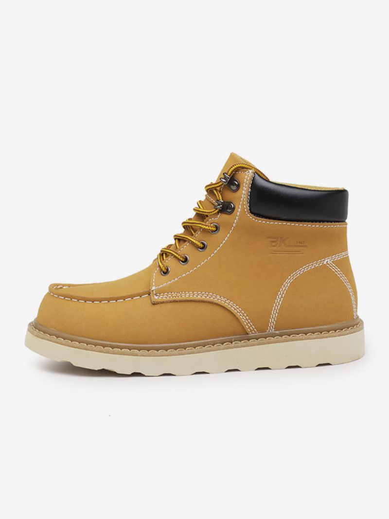 Bottes Pour Hommes Combat Bottines À Lacets Cuir Pu Bout Rond - Jaune