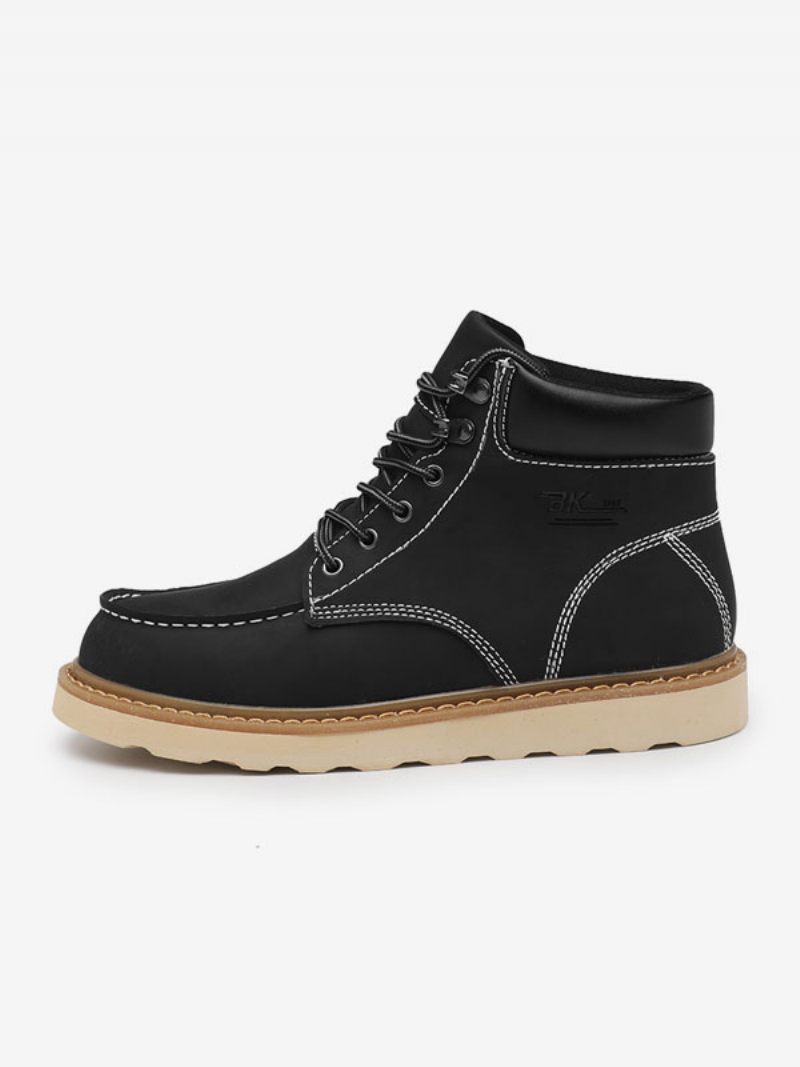 Bottes Pour Hommes Combat Bottines À Lacets Cuir Pu Bout Rond - Noir