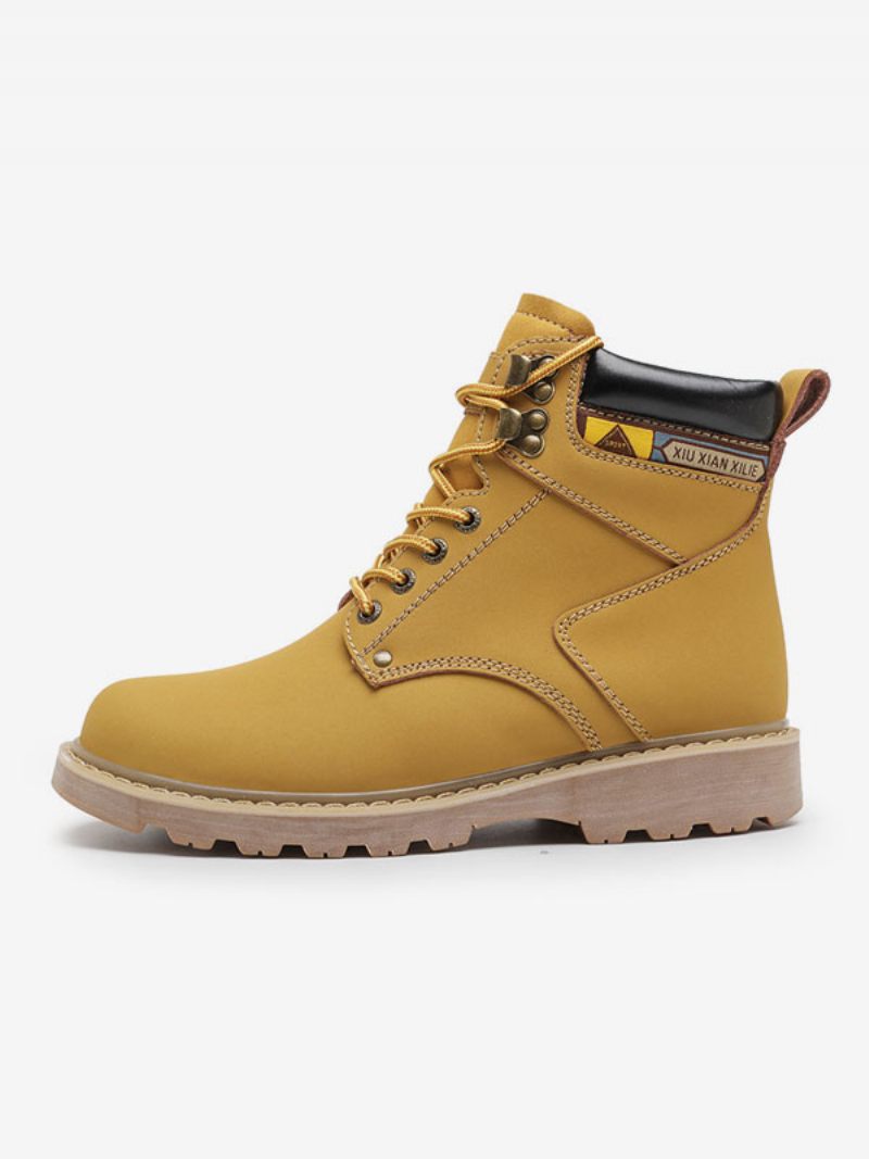 Bottes Pour Hommes Combat Bottines À Lacets Cuir Pu Bout Rond - Jaune