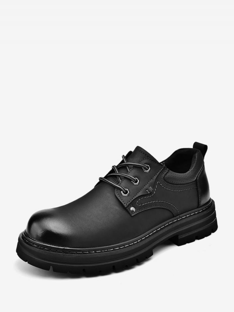 Bottes Pour Hommes Combat Cuir Pu Bout Rond - Noir