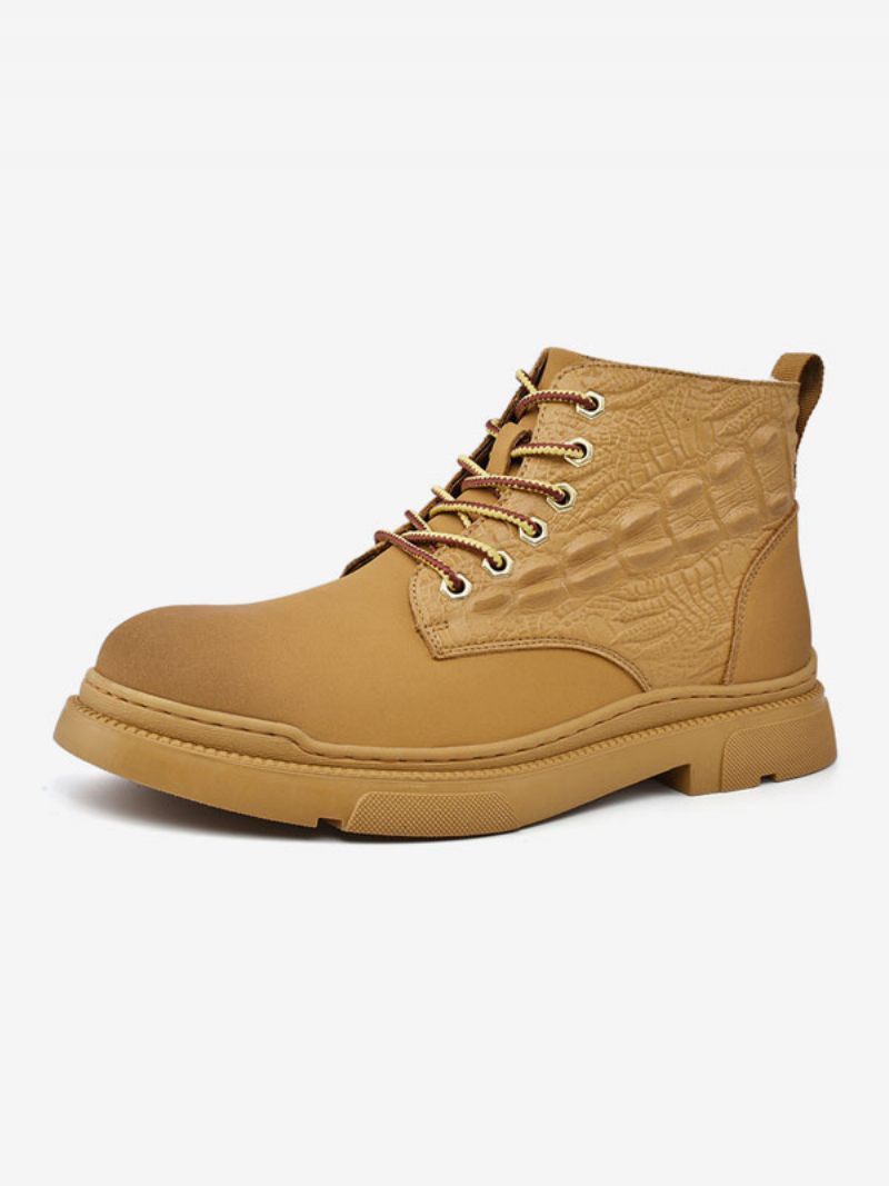 Bottes Pour Hommes Combat Cuir Pu Bout Rond - Jaune