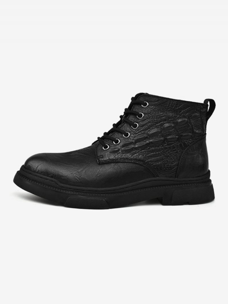 Bottes Pour Hommes Combat Cuir Pu Bout Rond - Noir