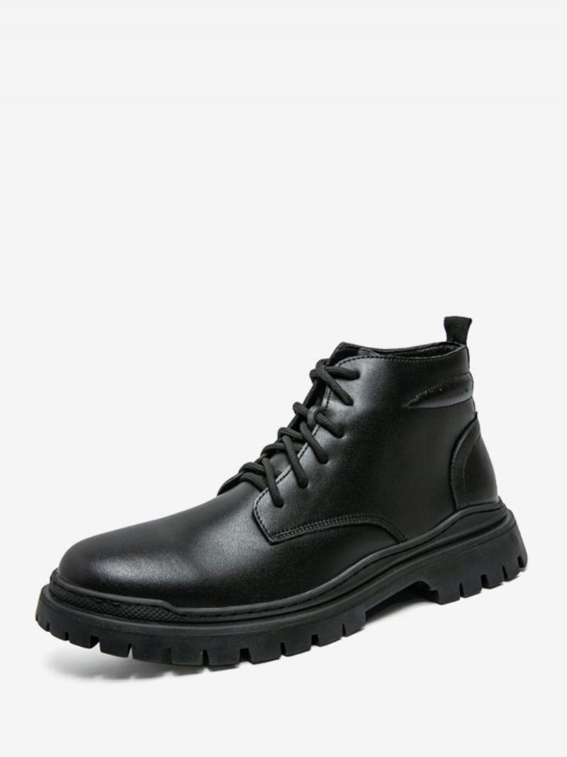 Bottes Pour Hommes Combat Noires À Bout Rond Bottines Lacets