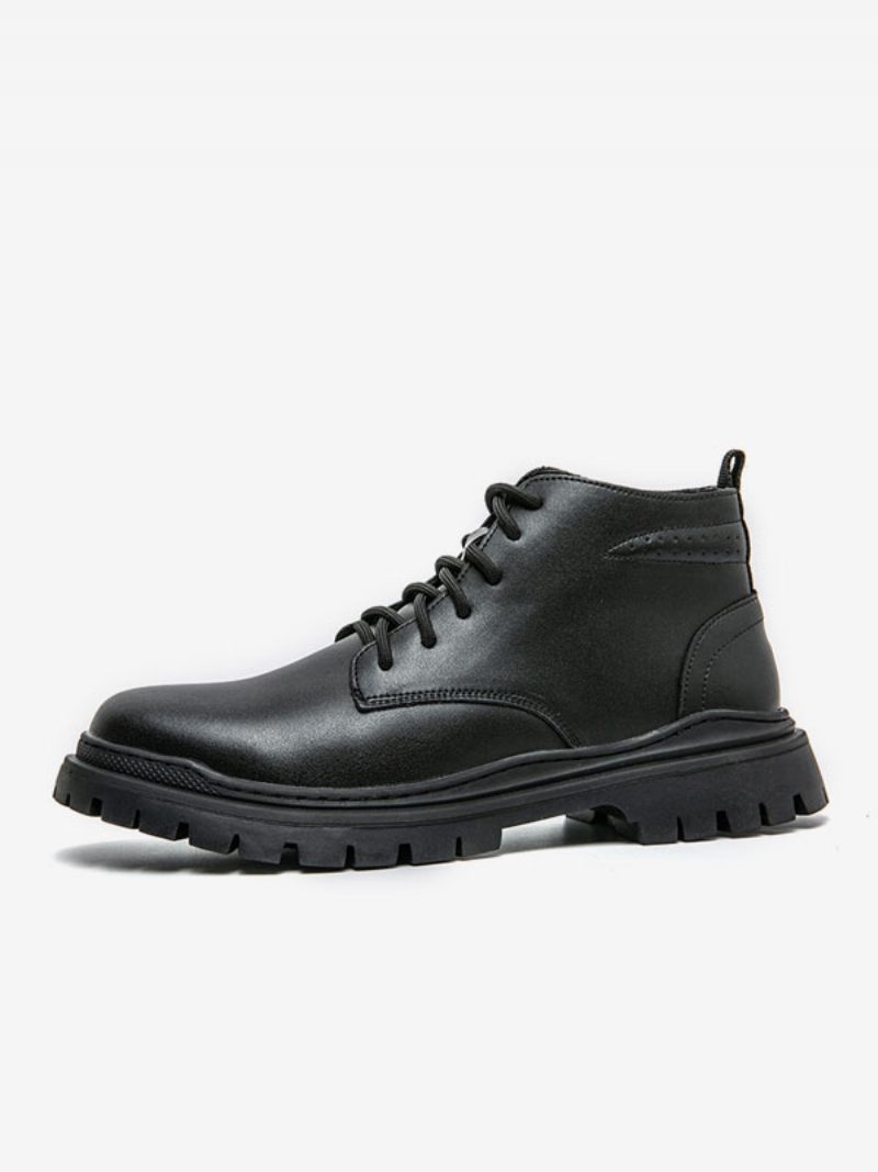 Bottes Pour Hommes Combat Noires À Bout Rond Bottines Lacets - Noir