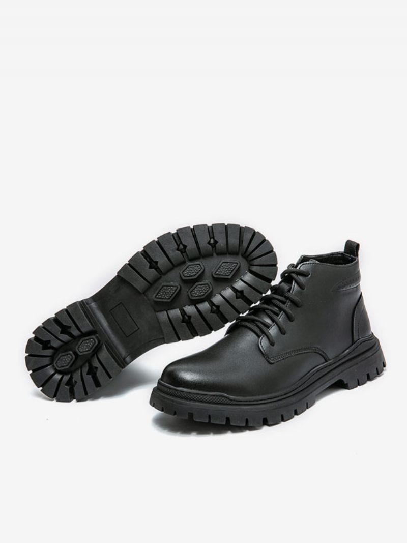 Bottes Pour Hommes Combat Noires À Bout Rond Bottines Lacets - Noir