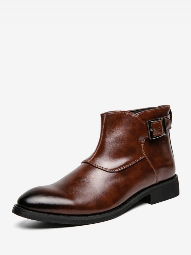 Bottes Pour Hommes Jodhpur Cuir Pu Marron Chaussures Habillées À Sangle Moine