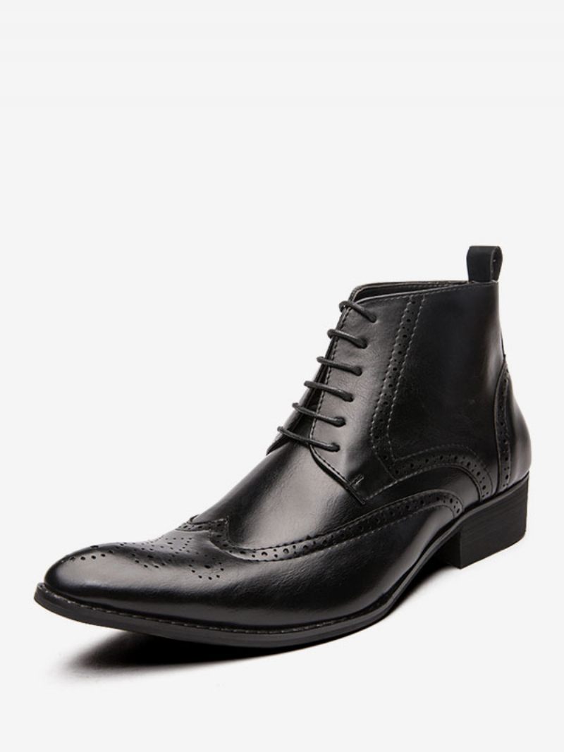 Bottes Pour Hommes Travail Combat À Bout Pointu Cuir Pu - Noir