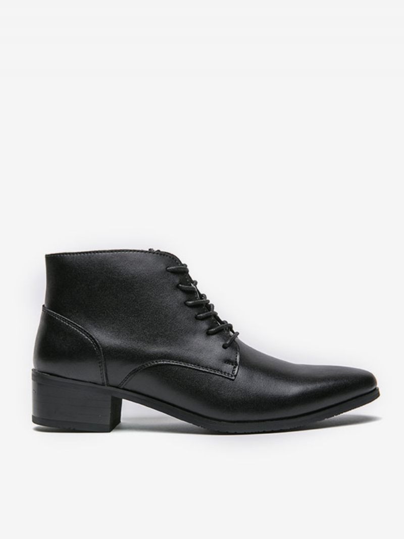 Bottes Pour Hommes Travail Combat À Bout Rond Cuir Pu - Noir