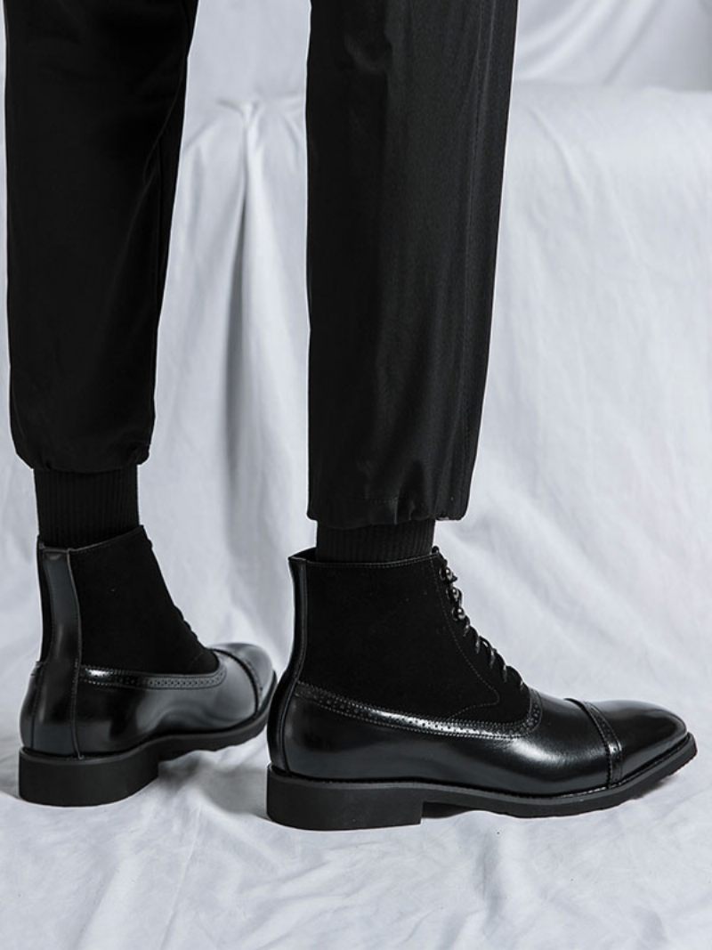 Bottes Pour Hommes Travail Combat À Bout Rond Cuir Pu - Noir