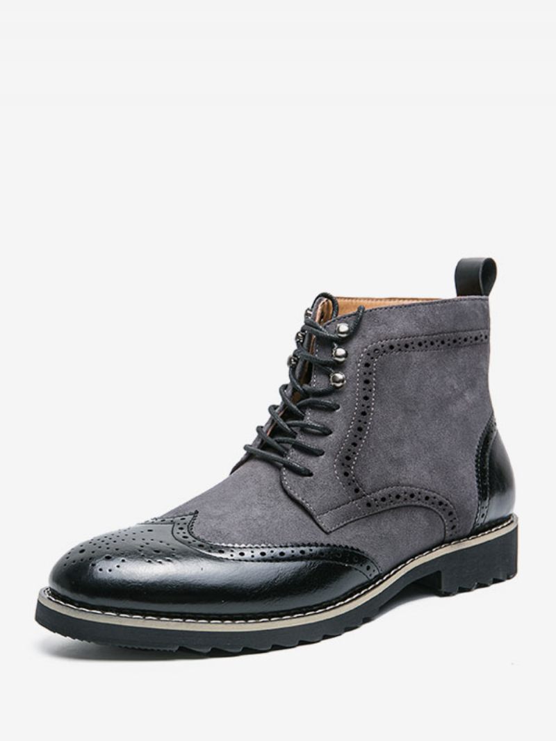 Bottes Pour Hommes Travail Combat À Bout Rond Cuir Pu - Noir