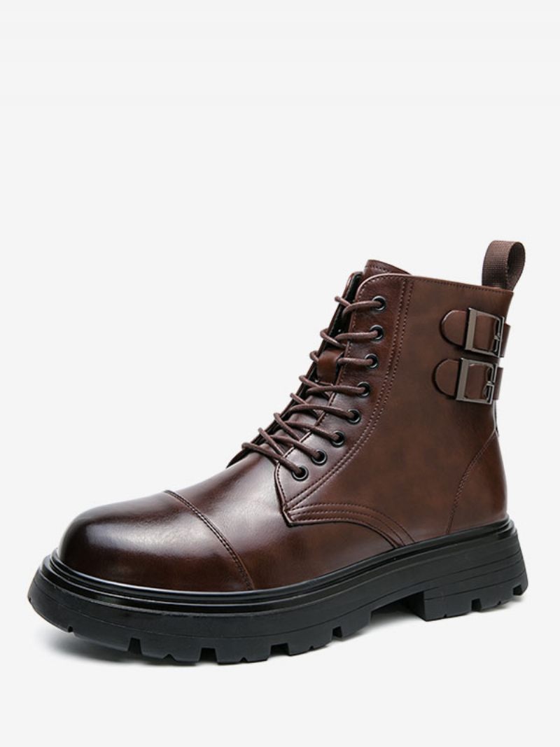 Bottes Pour Hommes Travail Combat À Bout Rond Cuir Pu