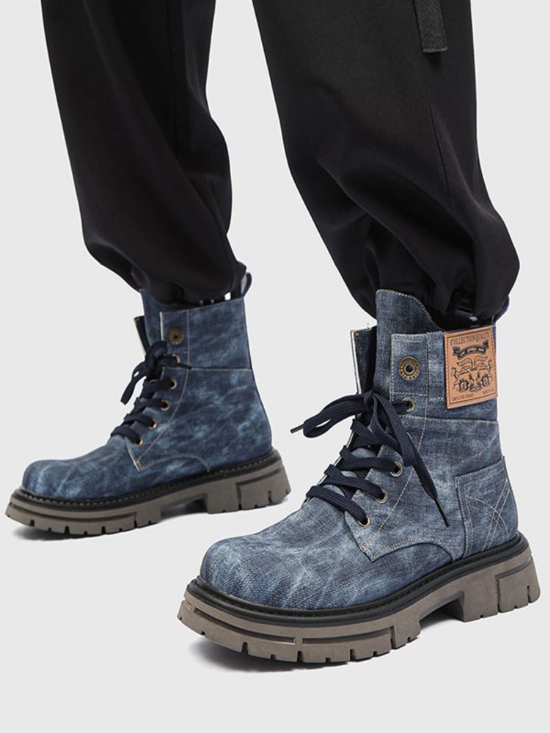 Bottes Pour Hommes Travail Combat À Bout Rond Cuir Pu - Bleu Ciel Clair