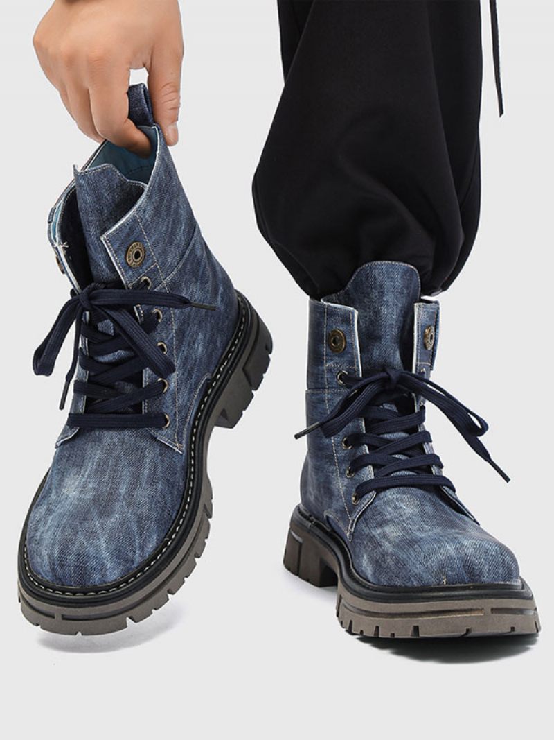 Bottes Pour Hommes Travail Combat À Bout Rond Cuir Pu - Bleu Ciel Clair