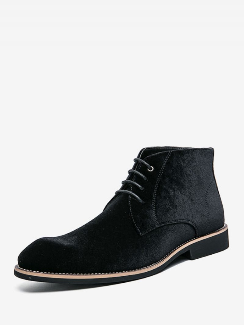 Bottes Pour Hommes Travail Combat À Bout Rond Cuir Pu - Noir