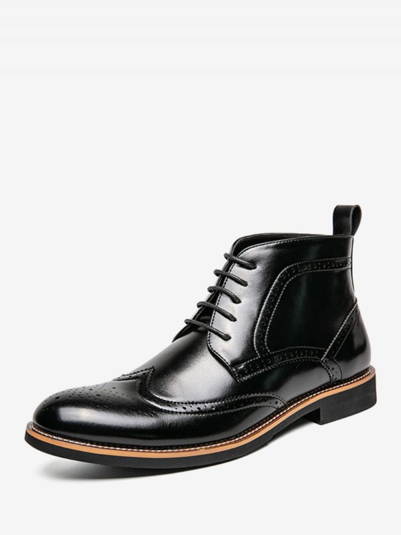 Bottes Pour Hommes Travail Combat À Bout Rond Cuir Pu