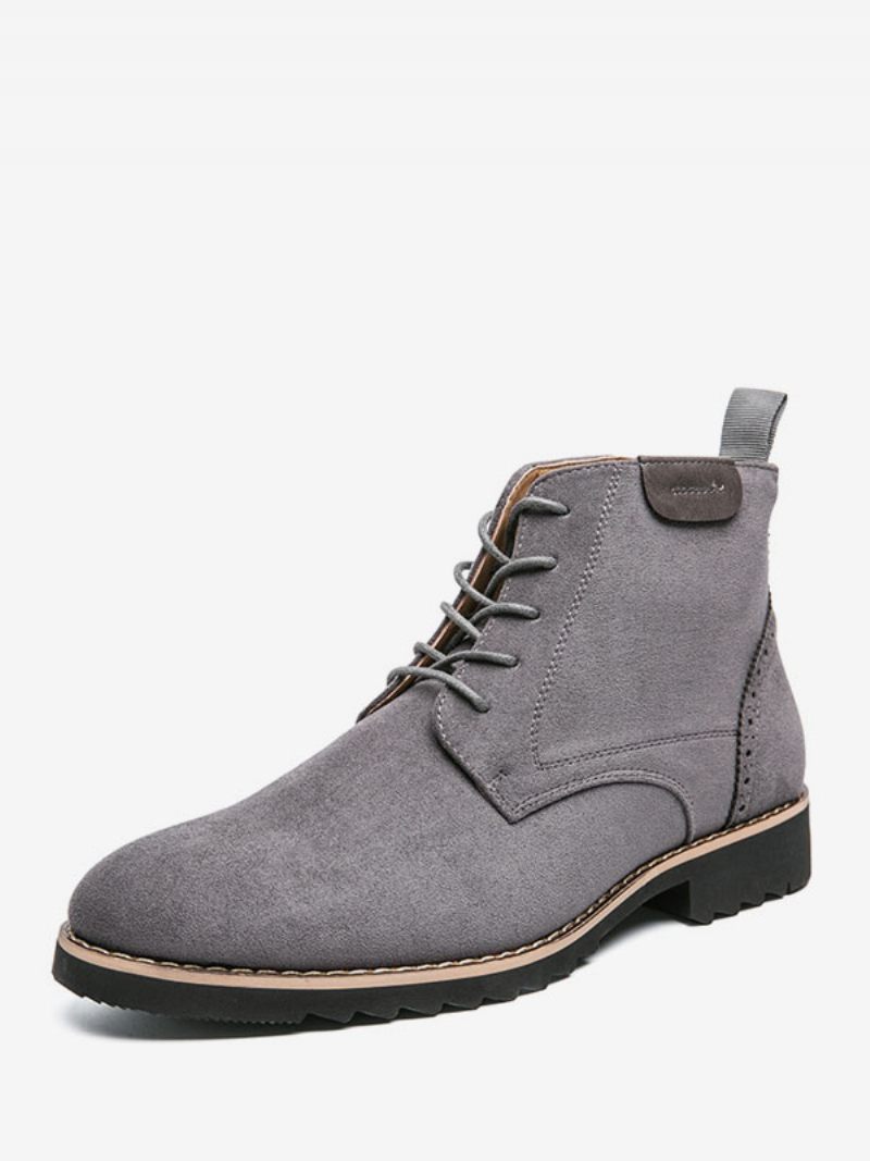 Bottes Pour Hommes Travail Combat À Bout Rond Cuir Pu - Gris