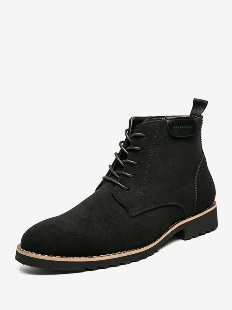 Bottes Pour Hommes Travail Combat À Bout Rond Cuir Pu - Noir