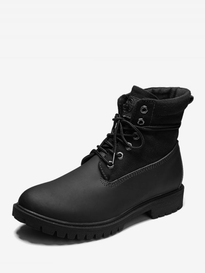 Bottes Pour Hommes Travail Cuir Pu Combat À Bout Rond Bottines - Noir