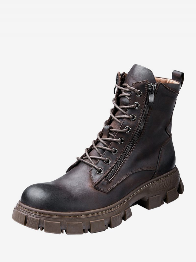 Bottes Martin Moto Velours Pour Hommes Travail Montantes Rétro Britanniques À Bout Rond Combat Lacets