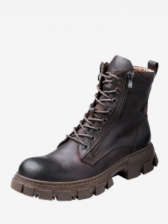 Bottes Martin Moto Velours Pour Hommes Travail Montantes Rétro Britanniques À Bout Rond Combat Lacets