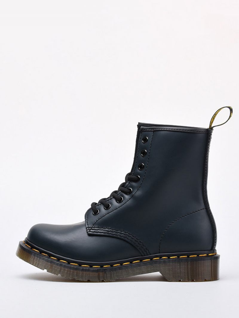 Bottes Martin Noires Travail Bottines Combat À Lacets Pour Hommes - Marine Foncé