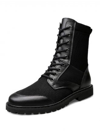 Bottes Mi-mollet Pour Hommes Fabuleuses Noires À Lacets Cuir Pu Bout Rond