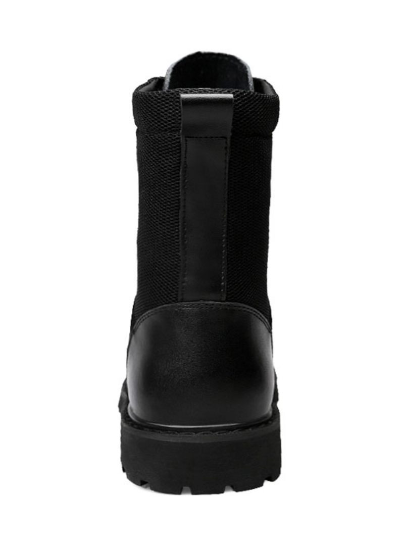 Bottes Mi-mollet Pour Hommes Fabuleuses Noires À Lacets Cuir Pu Bout Rond - Noir