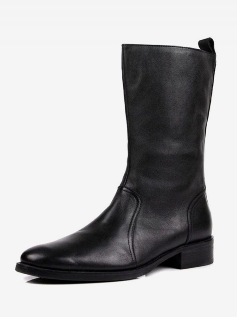 Bottes Mi-mollet Pour Hommes Travail Cuir Vache Classique Noir