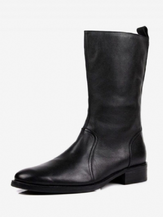 Bottes Mi-mollet Pour Hommes Travail Cuir Vache Classique Noir