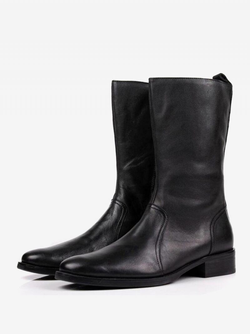 Bottes Mi-mollet Pour Hommes Travail Cuir Vache Classique Noir - Noir