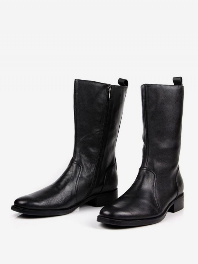 Bottes Mi-mollet Pour Hommes Travail Cuir Vache Classique Noir - Noir