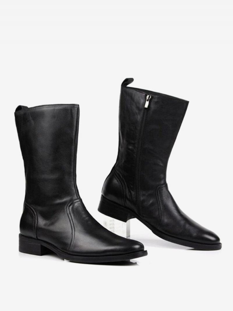 Bottes Mi-mollet Pour Hommes Travail Cuir Vache Classique Noir - Noir