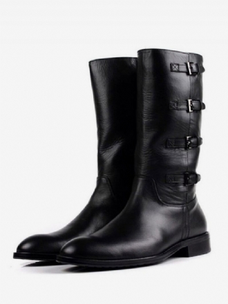 Bottes Mi-mollet Pour Hommes Travail Cuir Vache Classique Noir