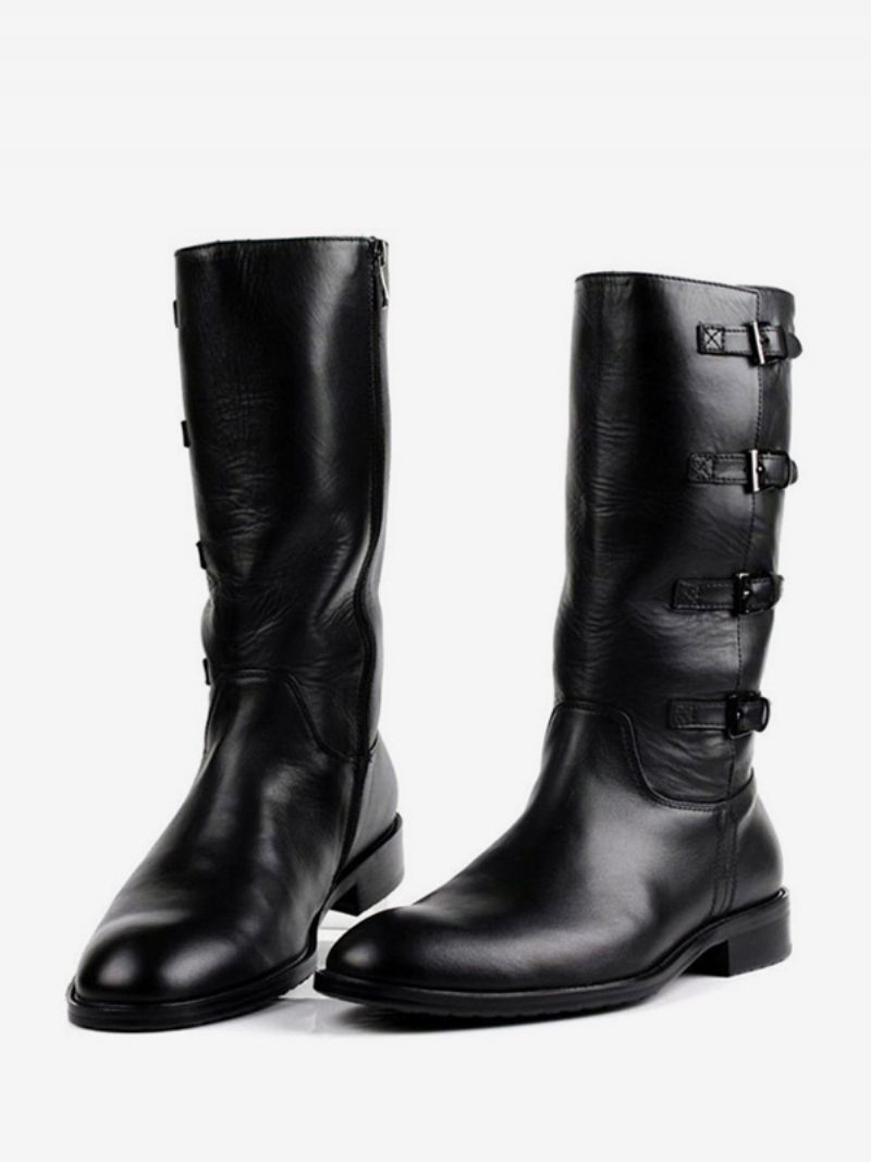 Bottes Mi-mollet Pour Hommes Travail Cuir Vache Classique Noir - Noir