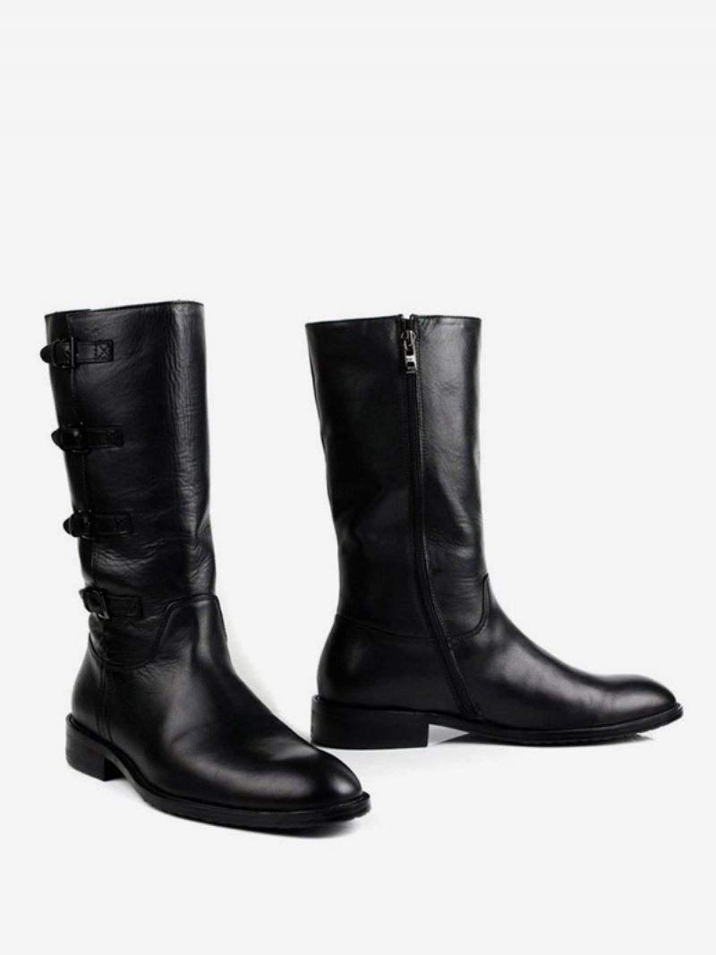 Bottes Mi-mollet Pour Hommes Travail Cuir Vache Classique Noir - Noir