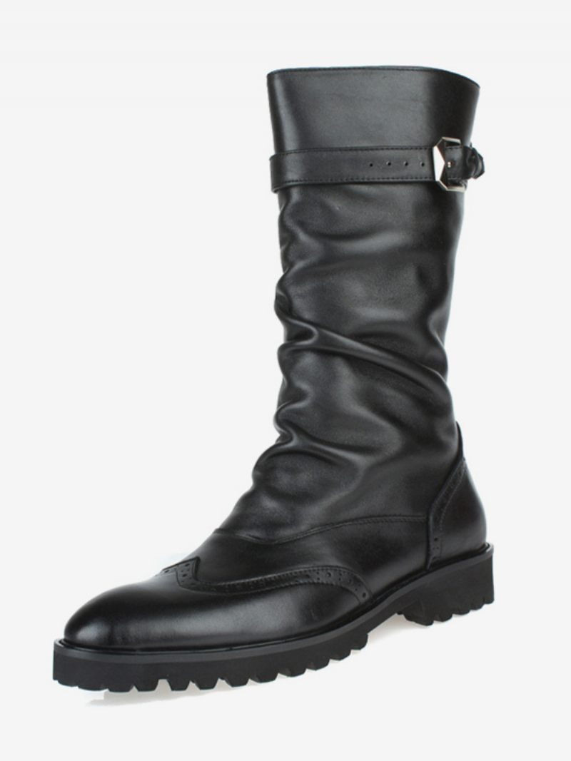 Bottes Mi-mollet Pour Hommes Travail Cuir Vache Noires Classiques