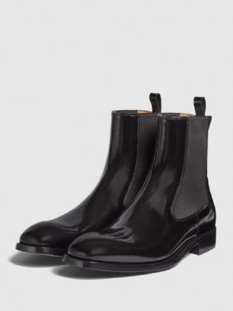 Bottes Noires Pour Hommes Chelsea Cuir Vache À Bout Carré