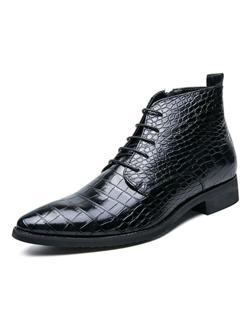 Bottes Oxford À Lacets Relief Croco Pour Hommes - Noir