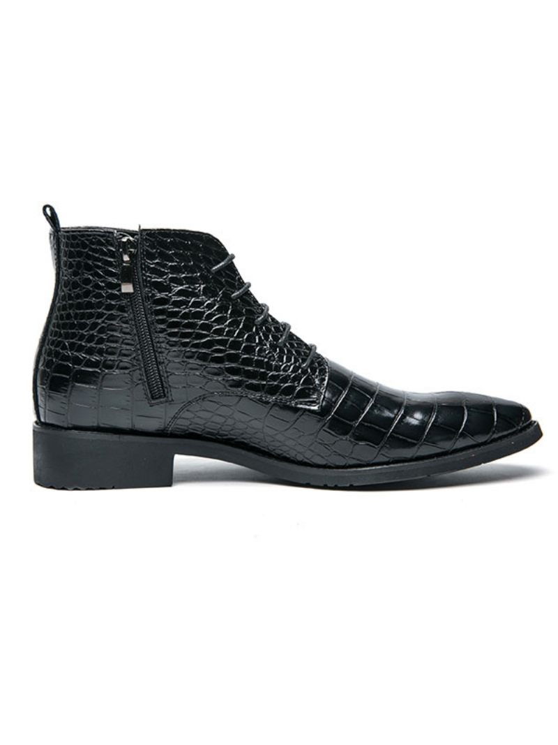 Bottes Oxford À Lacets Relief Croco Pour Hommes - Noir