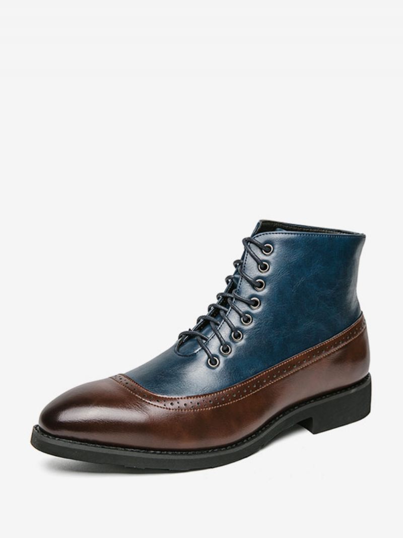 Bottes Travail Pour Hommes Combat À Bout Rond Cuir Pu Bleu