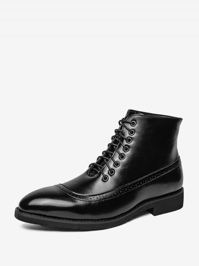 Bottes Travail Pour Hommes Combat À Bout Rond Cuir Pu Bleu - Noir