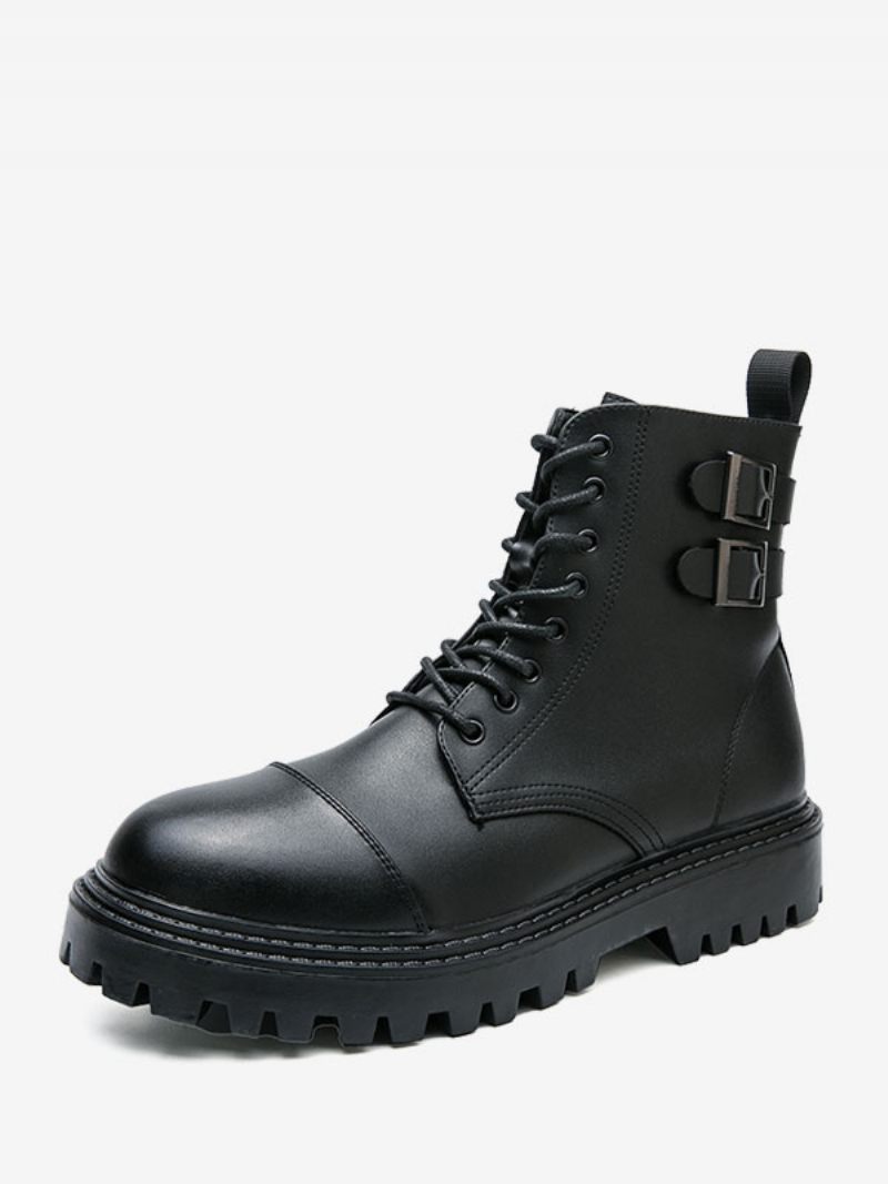 Bottes Travail Pour Hommes Combat À Bout Rond Cuir Pu Marron Café - Noir