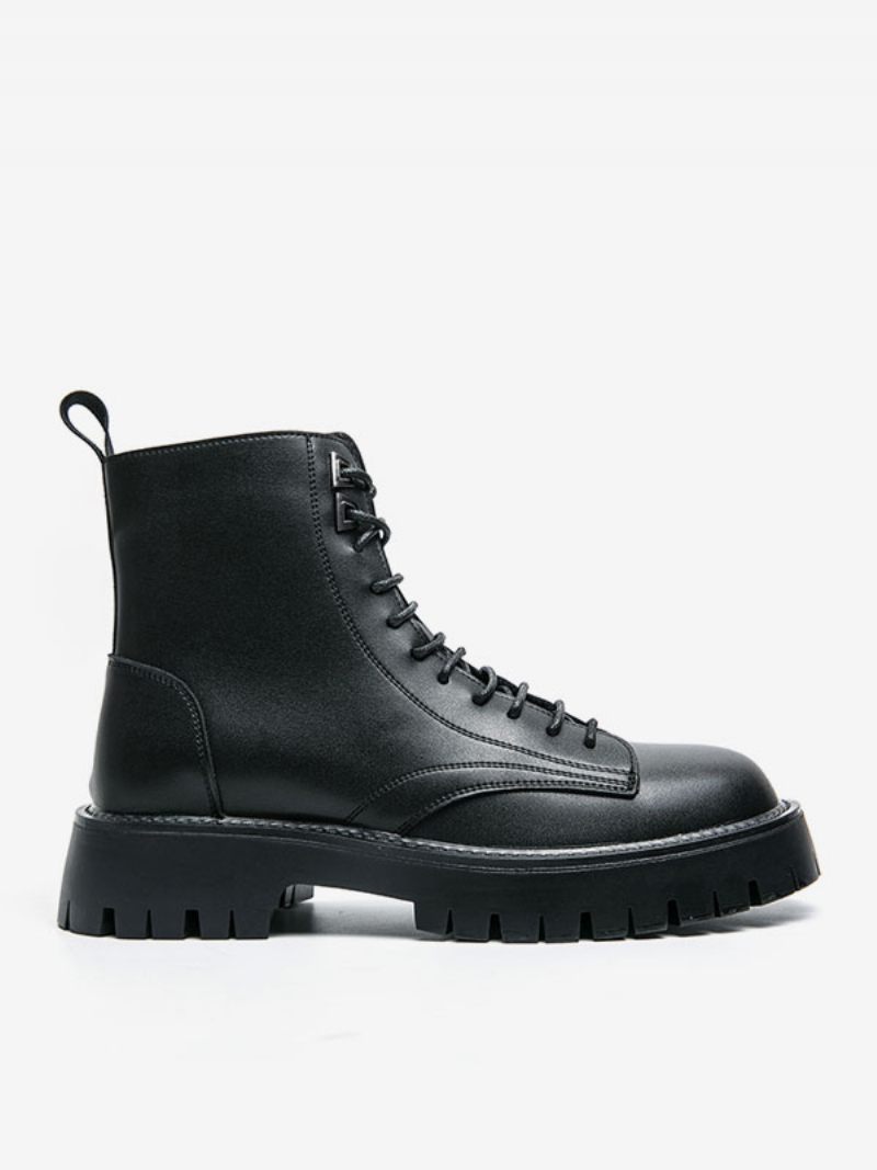 Bottes Travail Pour Hommes Combat À Bout Rond Cuir Pu Noir - Noir