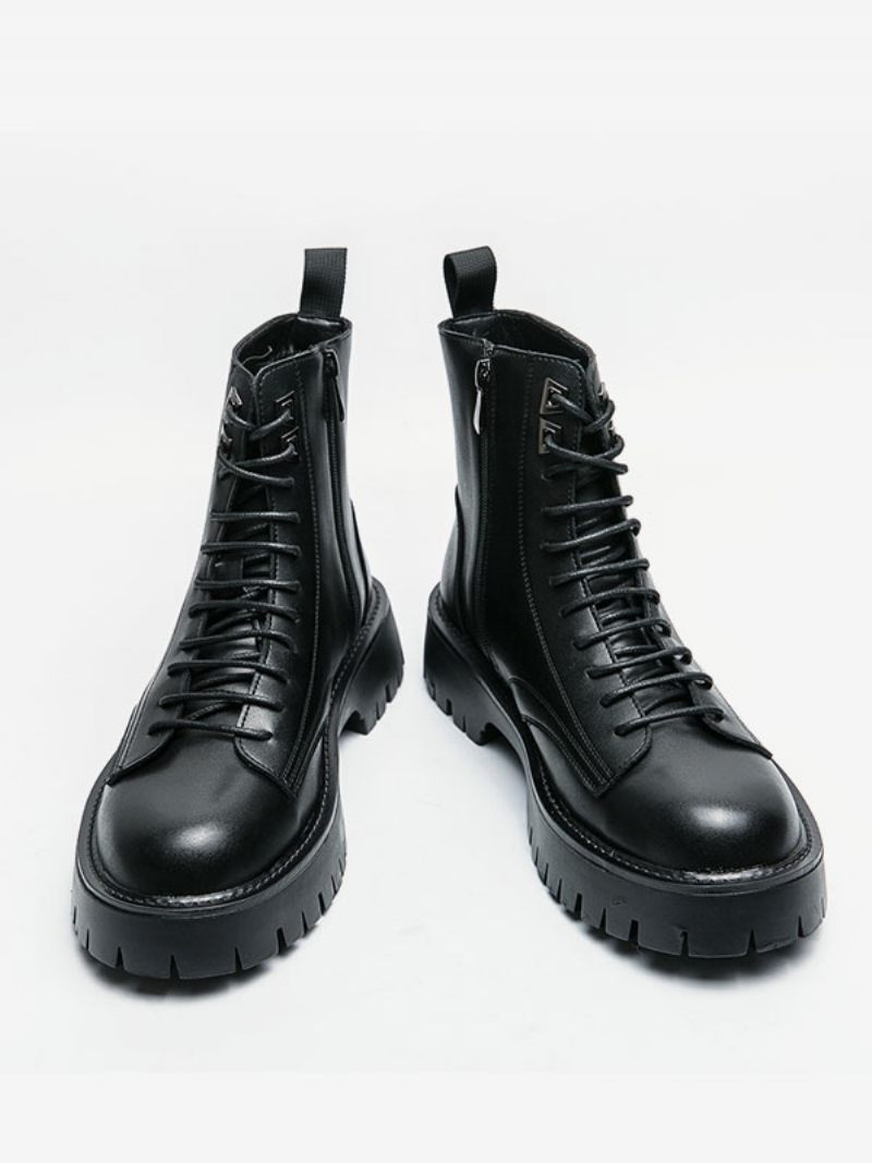 Bottes Travail Pour Hommes Combat À Bout Rond Cuir Pu Noir - Noir