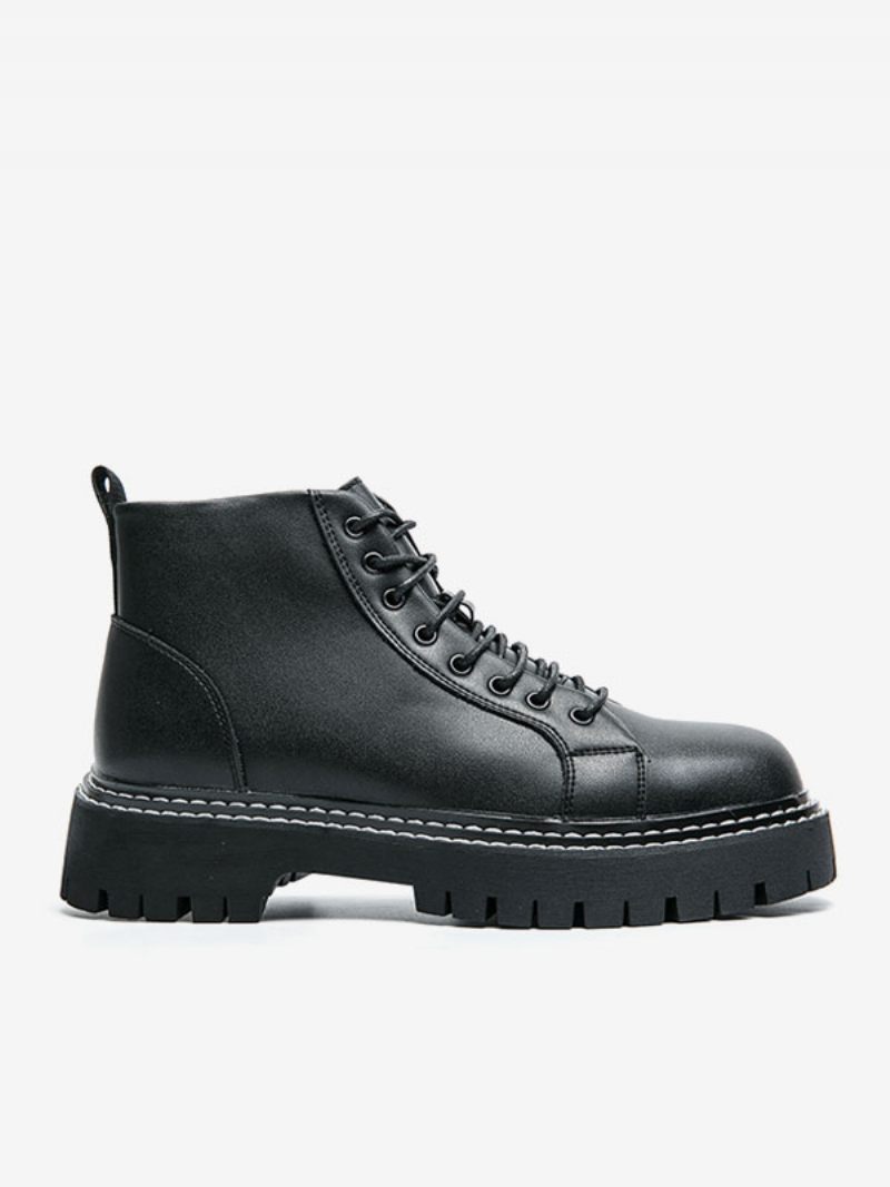 Bottes Travail Pour Hommes Combat À Bout Rond Cuir Pu Noir - Noir